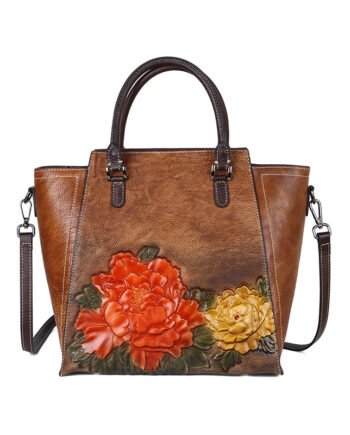 Cowhide Embossed And Polished Color Large Capacity Messenger Handbag