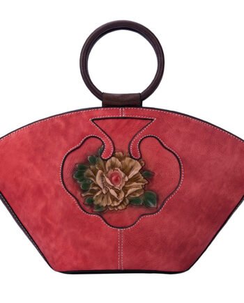 Vintage Hand-painted Embossing Flowers Genuine Cow Leather