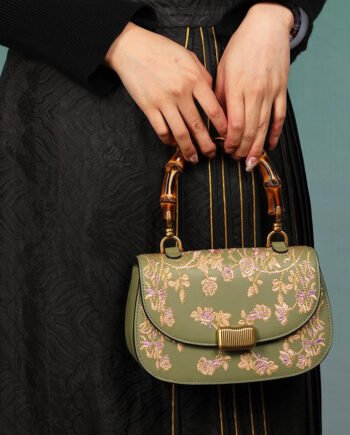 Cowhide Embroidery Ladies Bamboo Handbag