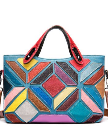 Colored Lady's Handbag With Cowhide Stitching Top Layer