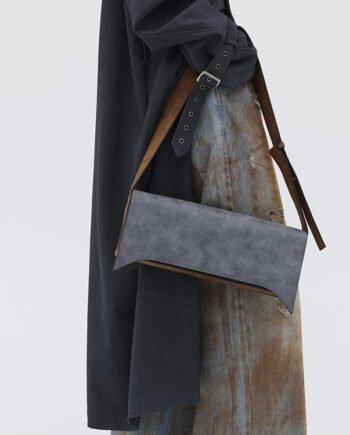 Pointed Leather Gray And Brown Brushed Crossbody Bag
