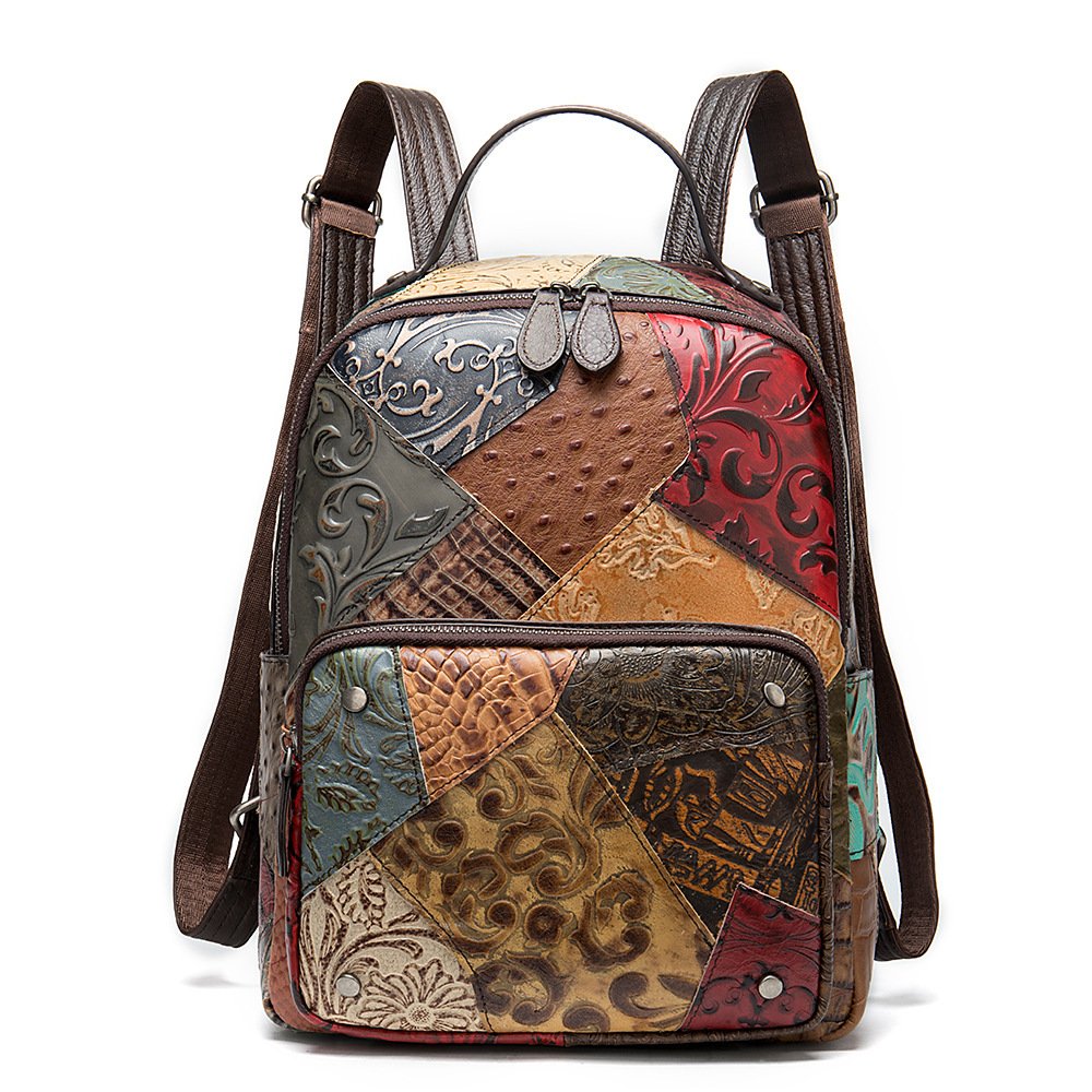 Ladies embossed patchwork backpack