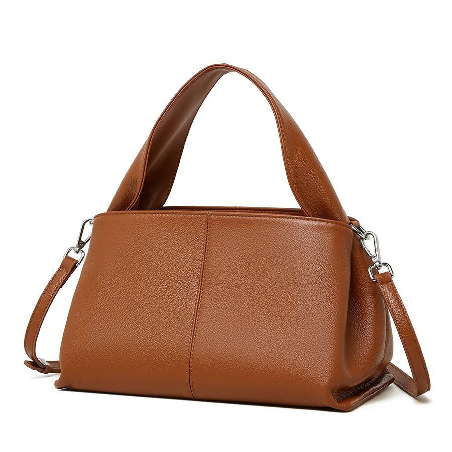 Female Solid Color Retro Texture Top Layer Cowhide Messenger Bag