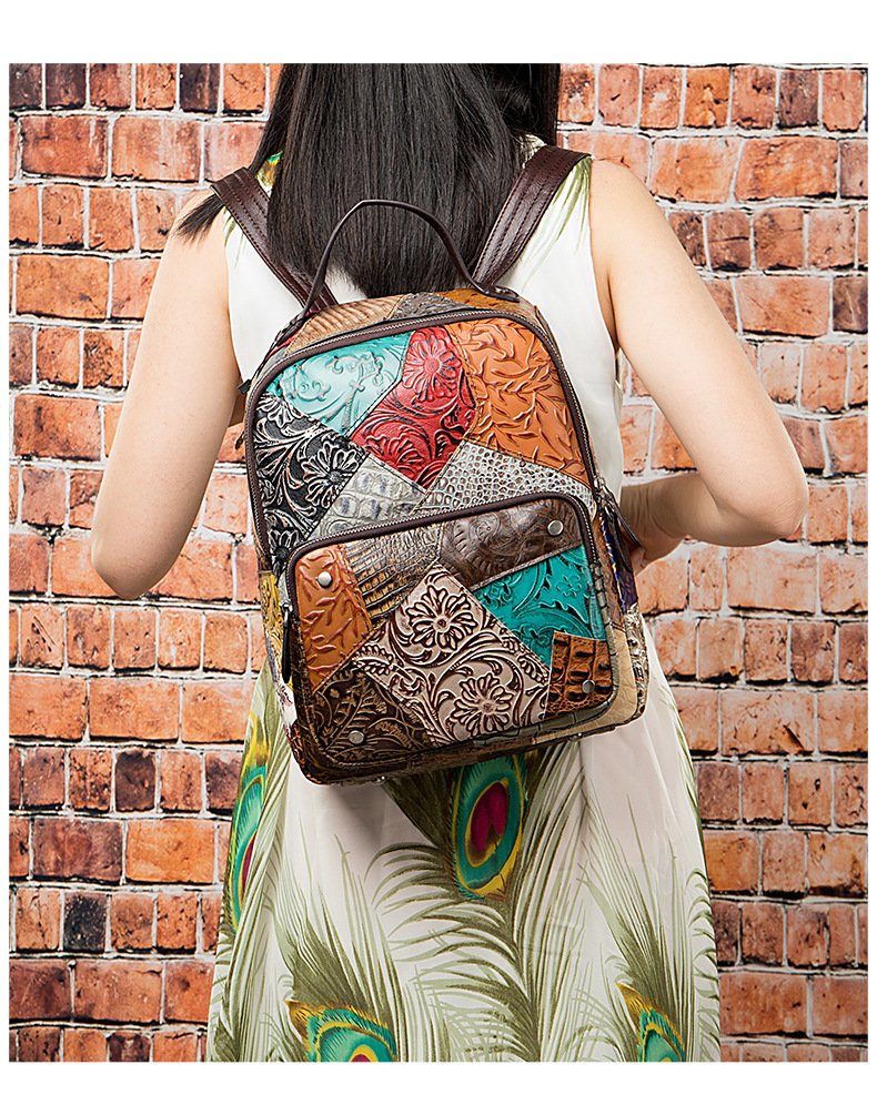 Ladies embossed patchwork backpack